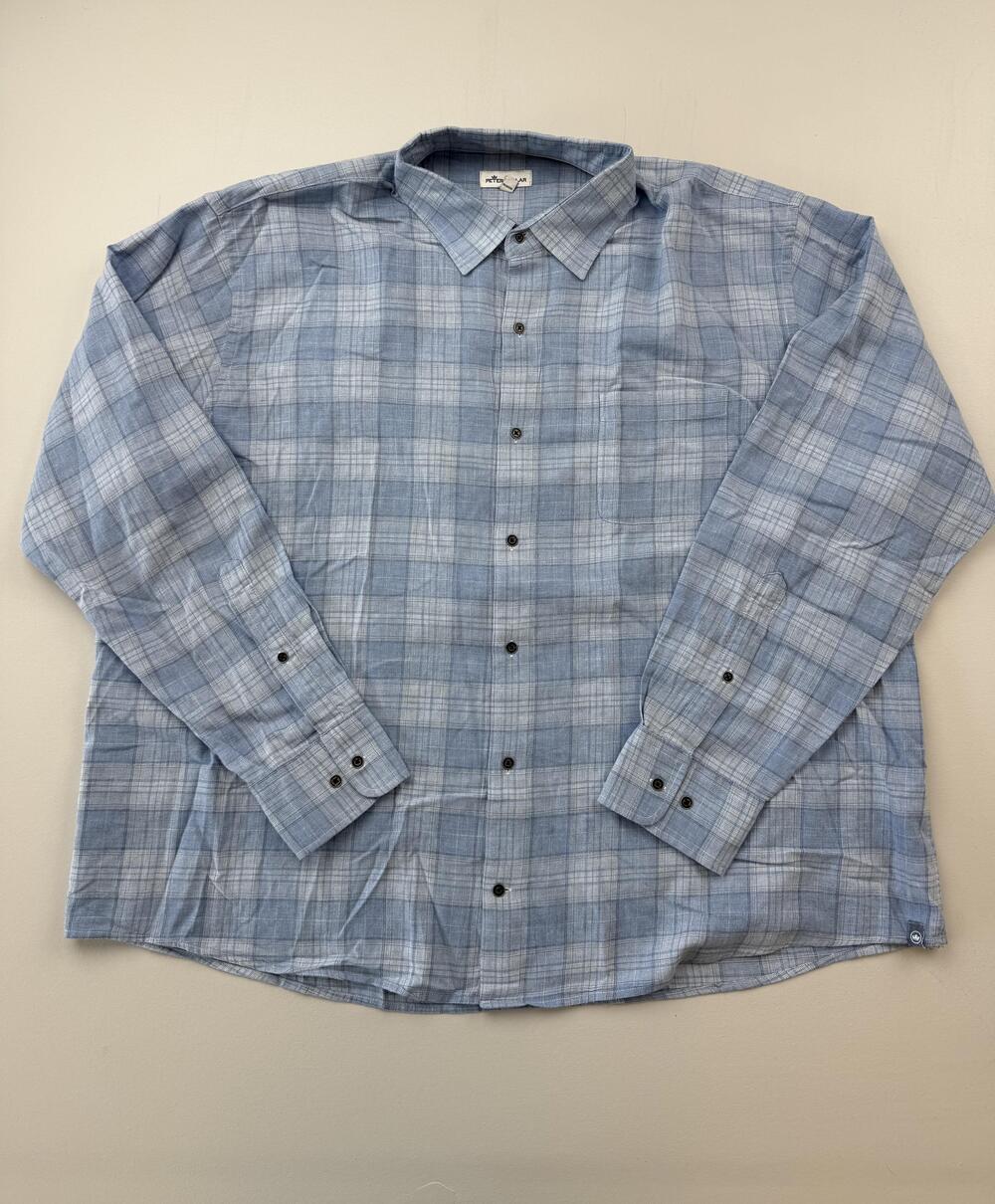 Peter Millar Shirt Mens 2XL Blue Plaid Long Sleeve Button Up Lightweight Casual